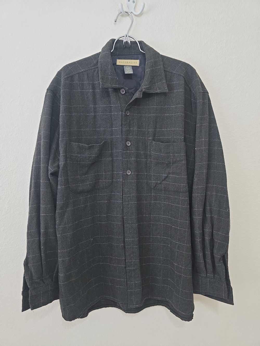 Natural‎ Life Men's Black Windowpane Button-Up Shirt XL